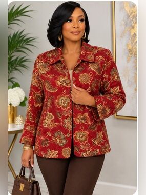 Coldwater Creek Burgundy Floral Button-Up Women's blazer size PXL